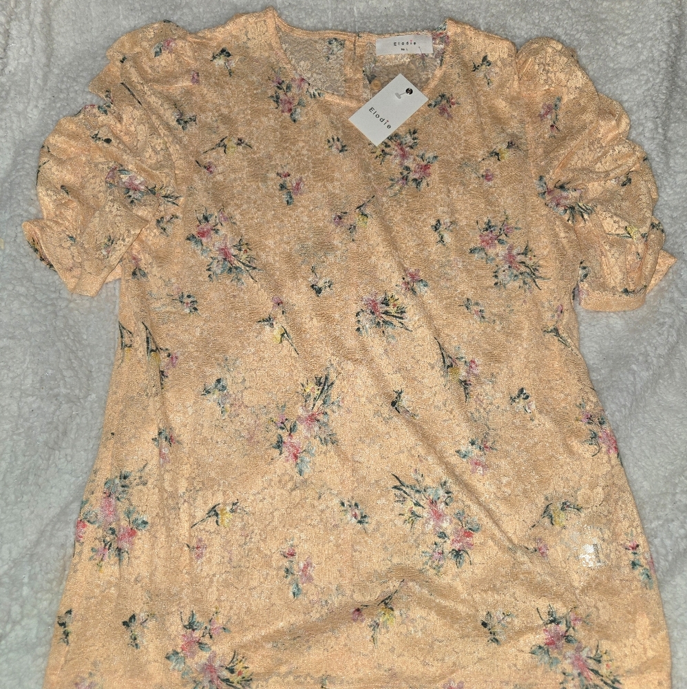 Elodie Rose Peach Floral Lace Blouse